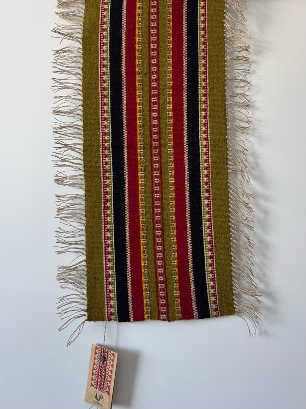 NWT Vintage Polish Folk Table Runner Handmade Kurpie Textile Fringe 60x25 cm